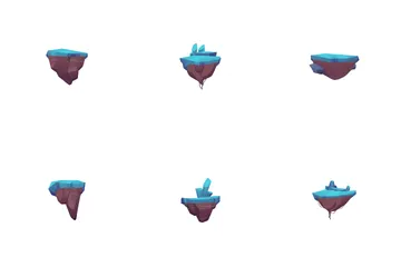 Plataformas de hielo de piedra flotante con cristales Paquete de Iconos