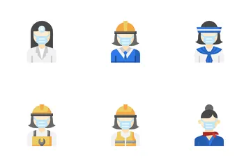 Profession Avatar Woman With Mask Icon Pack
