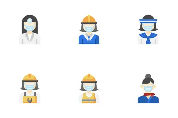 Profession Avatar Woman With Mask Icon Pack