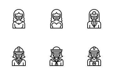 Profession Avatar Woman With Mask Icon Pack