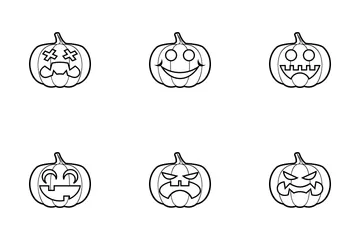 Pumpkins Heads Line Icon Pack