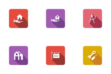 Real Estate Flat Square Rounded Shadow Set 1 Icon Pack