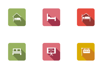 Real Estate Flat Square Rounded Shadow Set 3 Icon Pack