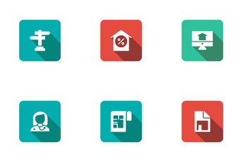 Real Estate Flat Square Rounded Shadow Set 4 Icon Pack