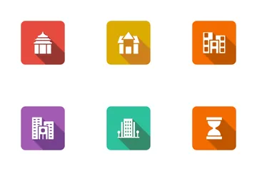 Real Estate Flat Square Rounded Shadow Set 5 Icon Pack