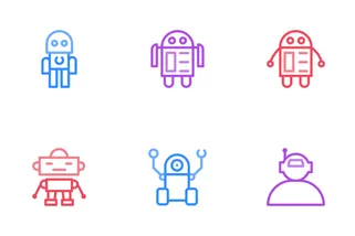 Robot Line Color Icons
