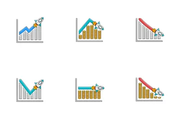 Sales Growth Rocket Chart Icon Pack