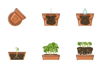 Seeding To Earthen Flower Pot Icon Pack