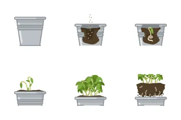 Seeding To Tin Flower Pot Icon Pack