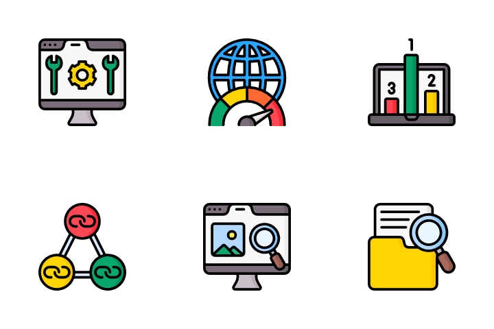 SEO icons set with HTML code, pay per click, website protection and other  loading speed elements. Isolated vector illustration SEO icons. Stock  Vector