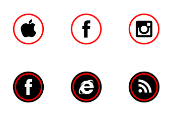 Social Media Red Flat Icon Pack