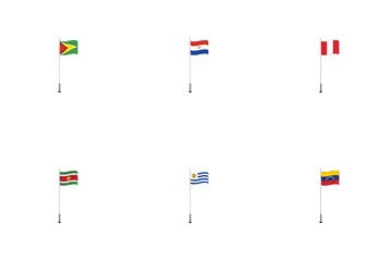 South American Countries Waving Flag Icon Pack