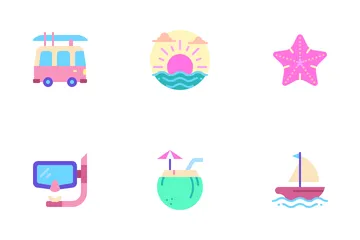 Summer Holiday Flat Colors Icon Pack