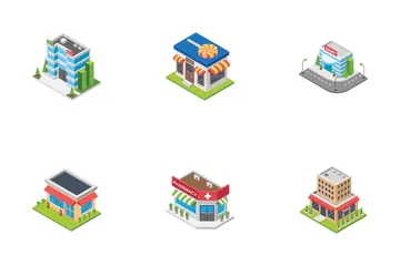Supermarket, Cafe And Stores Isometric Icon Pack