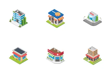 Supermarket, Cafe And Stores Isometric Icon Pack