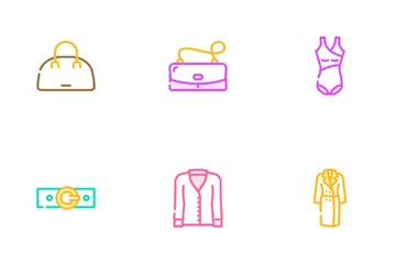 Tienda de moda, ropa y zapatos. Paquete de Iconos