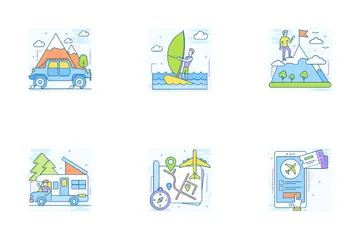 Tourism, Beach, Hiking And Camping Icon Pack