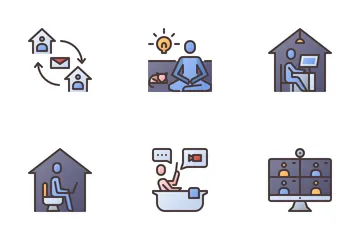 Trabajar desde casa, trabajar, teletrabajar, remoto, trabajar desde casa Paquete de Iconos