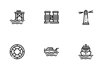 Transporte Marítimo Portuário Pacote de Ícones
