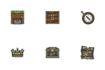 Treasure Golden Jewels In Chest Icon Pack