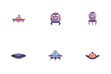 UFO-Raumschiffe mit Außerirdischen Symbolpack