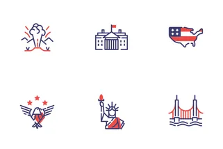 USA Elements Flat Outline - Patriotic And Freedom