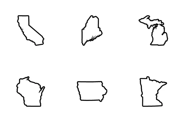 USA States Map Icon Pack - 51 Line Maps And Navigation Icons | SVG, PNG ...