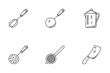 Iconos de Doodle de utensilios de cocina Paquete de Iconos