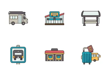 Viajar en autobus Paquete de Iconos