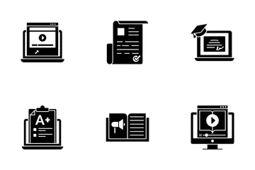 Virtuelle Bildung, E-Learning und Online-Lernen Icon Pack