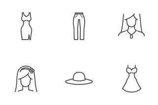 Vector Doodle Style Women Clothes Icons Set. Hand Drawn Collection