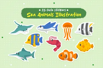 Animais marinhos fofos Pacote de Ícones