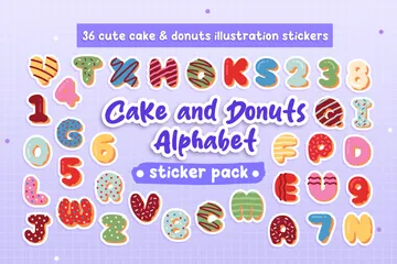 Autocollant mignon d'alphabet de gâteau et de beignets Icon Pack