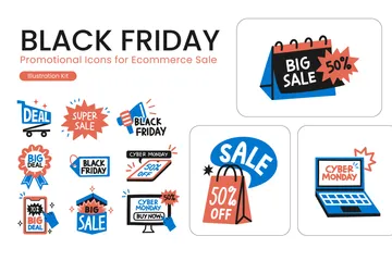 Promoção de venda da Black Friday Cyber Monday Pacote de Ícones