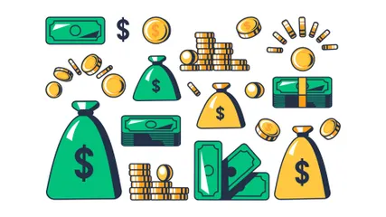 Cash American Money Banknotes And Gold Coins Icon Pack