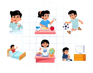 Character Kids Activity Routine Icon Pack