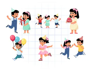 Character Kids Birthday Party Icon Pack