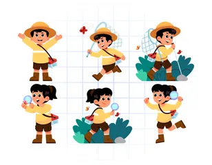 Character Kids Hunting Nature Icon Pack