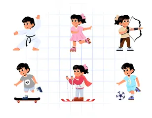 Character Kids Sport And Physical Activity Icon Pack