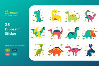 Cute Dinosaur Sticker Icon Pack