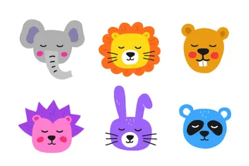 Cute Hand Drawn Animal Heads Icon Pack