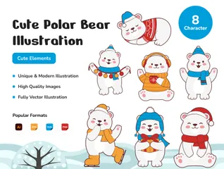 귀여운 북극곰 겨울 크리스마스 아이콘 팩