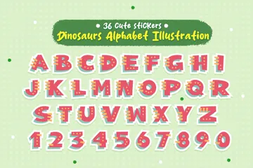 Cute Red Dinosaurs Alphabet Icon Pack