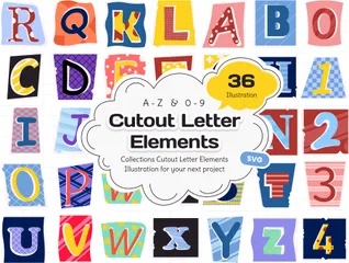 Cutout Letter Alphabet And Number Elements Icon Pack