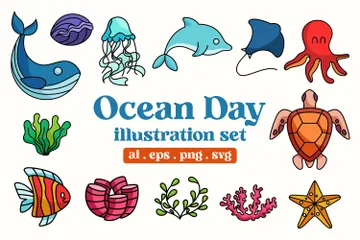 Dia do Oceano Pacote de Ícones