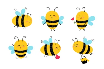 Funny Hand Drawn Cute Honey Bees Icon Pack