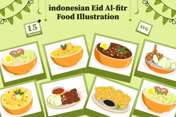 Indonesisches Essen Eid Al-Fitr Essen Symbolpack