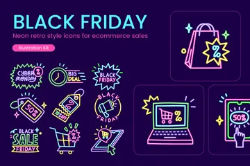 Cyber Monday au néon Black Friday Pack d'Icônes