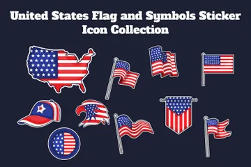 Pegatina con la bandera y los símbolos de Estados Unidos Paquete de Iconos