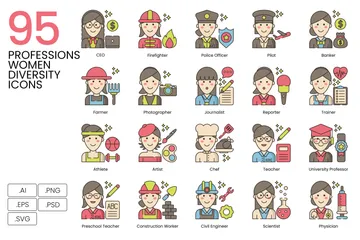 Professions Women Diversity Icon Pack
